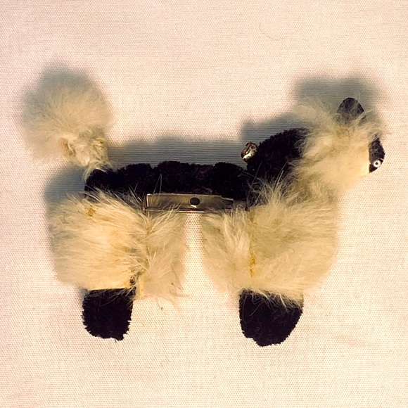 1950's Black Cat Brooch With Real Fur And Rhinestone Collar - Picture 2 of 9